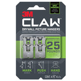 3M CLAW 3PH25M-4ES Drywall Picture Hanger, 25 lb, Steel, Push-In Mounting